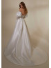 Ivory Lace Satin Elegant Wedding Dress With Detachable Sleeves Overskirt